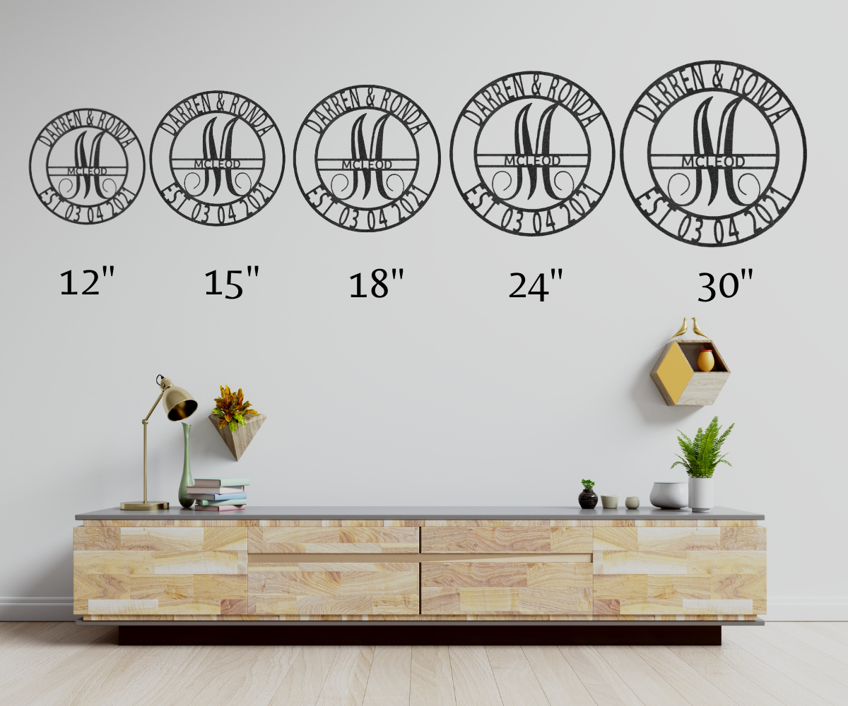 Elaborate Split Letter Family Name - Steel Sign