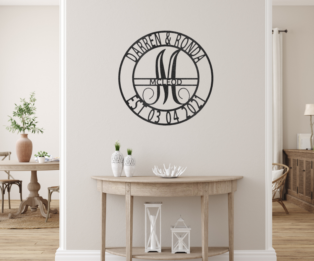 Elaborate Split Letter Family Name - Steel Sign| custom family name ...